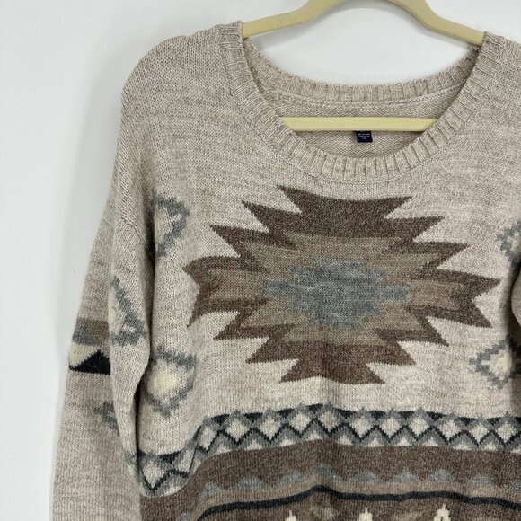 American Eagle Outfitters Aztec Sweater S Southwestern Pullover Beige Tan - Picture 4 of 6